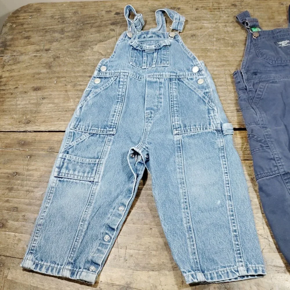 Osh Kosh BGosh Bib Flannel Lined Overalls 24M Blue Faded Glory Lot Carpenter